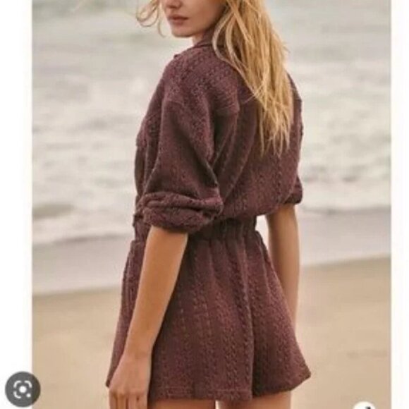 Free People Ryan Romper Shorts Crochet Open Woven Knit See Thru Plum Purple XS - Picture 2 of 8